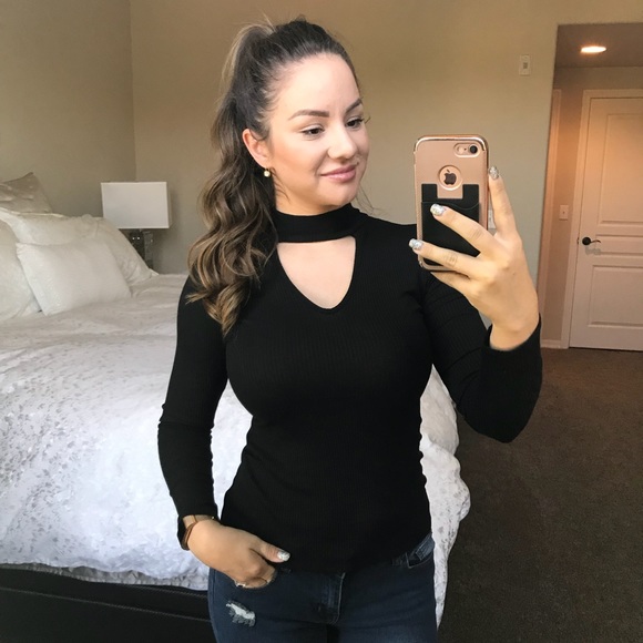 Black Long Sleeve Choker Top - Picture 2 of 8
